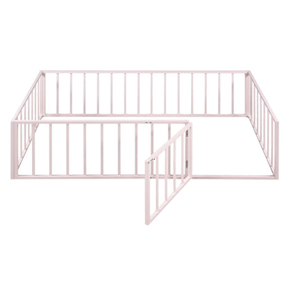 Metal floor bed frame with fence and door, pink color, Unique Piece Furniture panel bed on Tampa Home & Garden Store