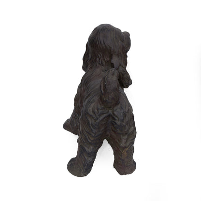 Josie Dog Cast Stone Garden Statue, dark brown textured finish, HouseOfZazla on Tampa Home & Garden Store