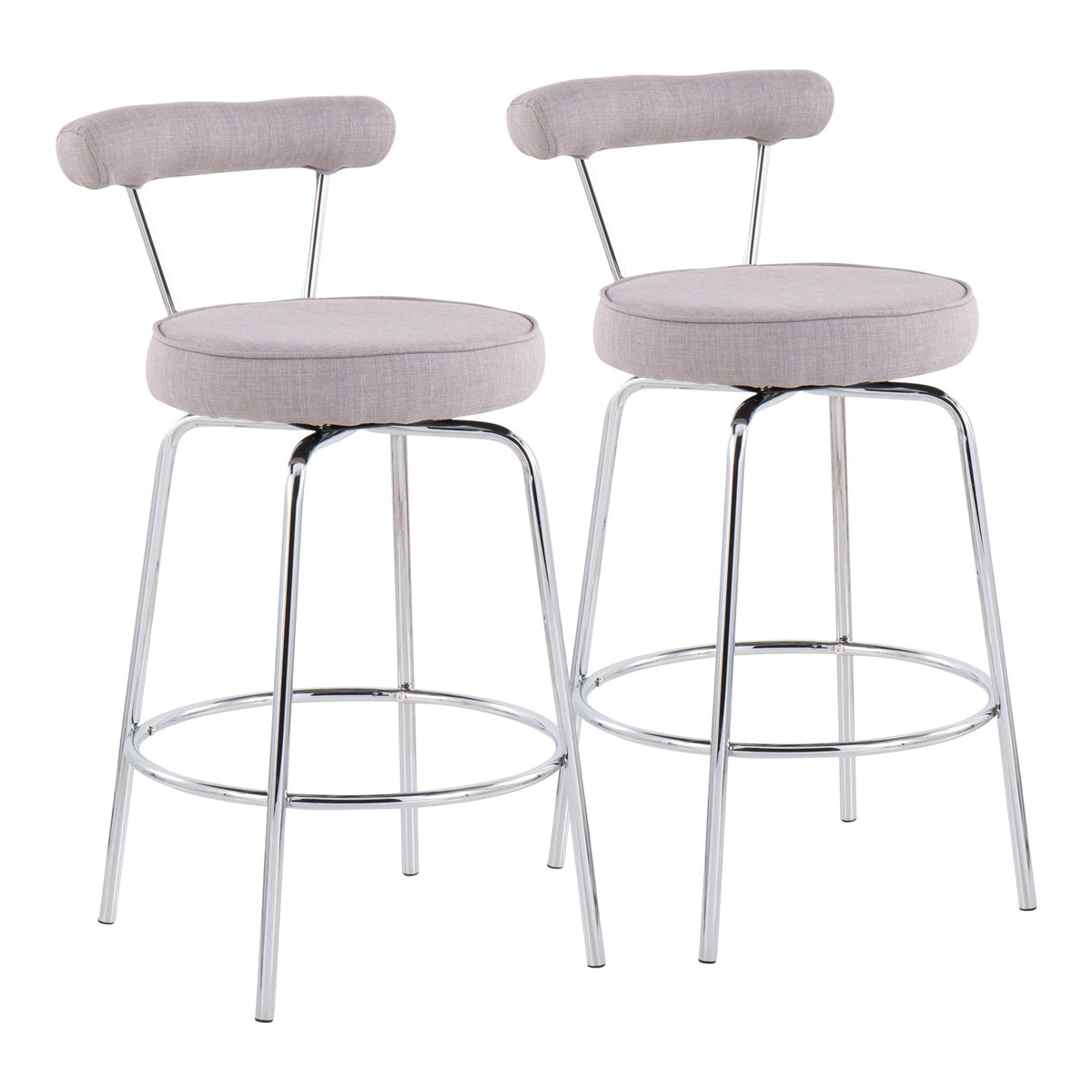 Contemporary counter stools pair by HouseOfZazla, gray fabric, chrome legs on Tampa Home & Garden Store