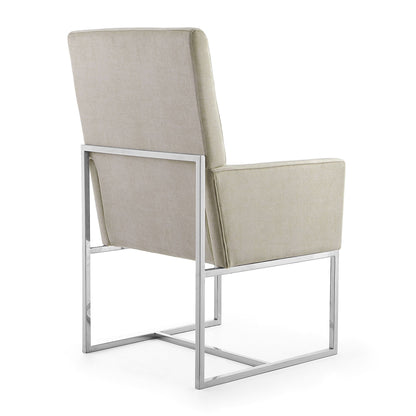 Element Dining Arm Chair beige upholstery with chrome cantilever frame two chairs HouseOfZazla on Tampa Home & Garden Store