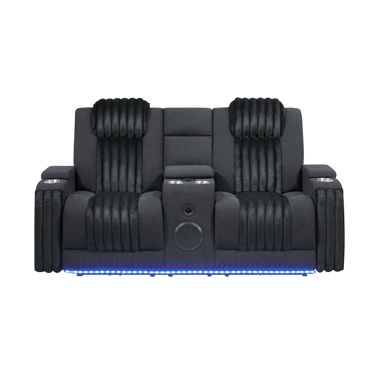 Power reclining loveseat with Bluetooth sound in gray fabric, HouseOfZazla, cupholders on Tampa Home & Garden Store
