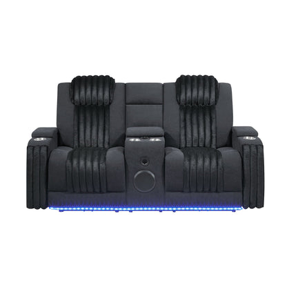 Power reclining loveseat with Bluetooth sound in gray fabric, HouseOfZazla, cupholders on Tampa Home & Garden Store