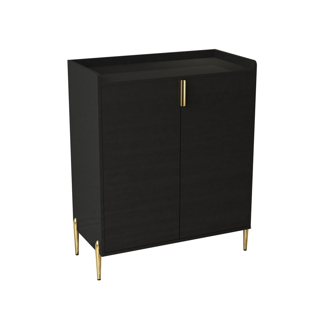 Wine bar cabinet in black with gold-tone handles and slim gold legs on Tampa Home & Garden Store