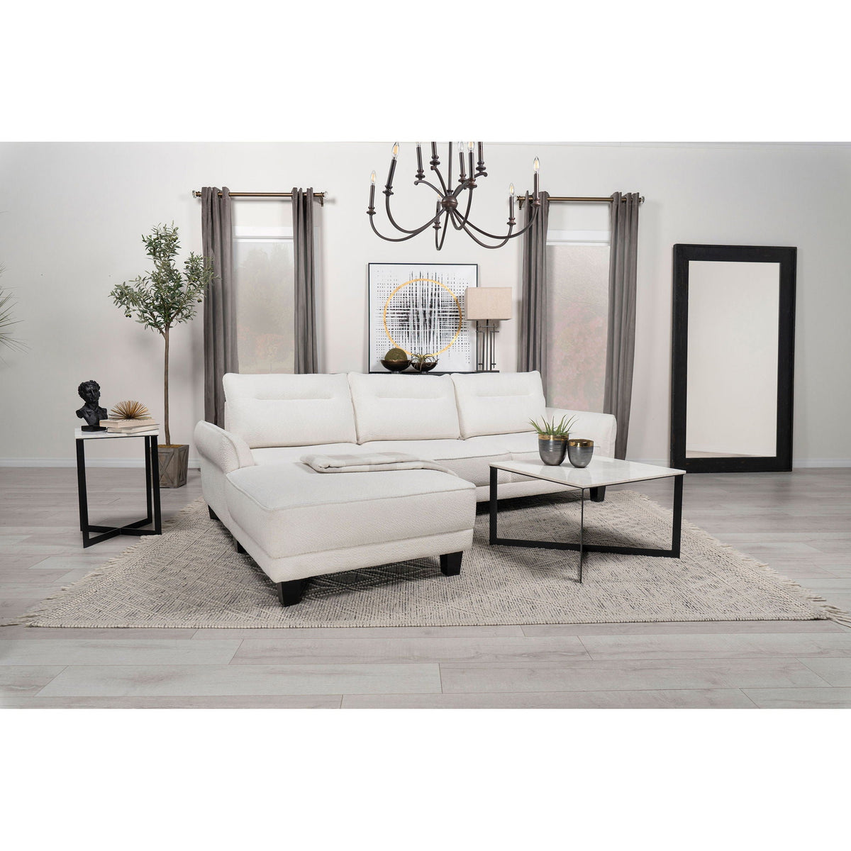 Granholm upholstered curved arm white sectional sofa by HouseOfZazla modern living room on Tampa Home & Garden Store
