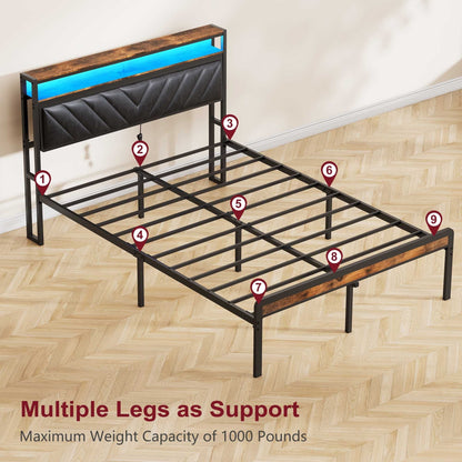 Full Size Metal Platform Bed Frame with Adjustable Upholstered Headboard in Black Tufted Fabric on Tampa Home & Garden Store