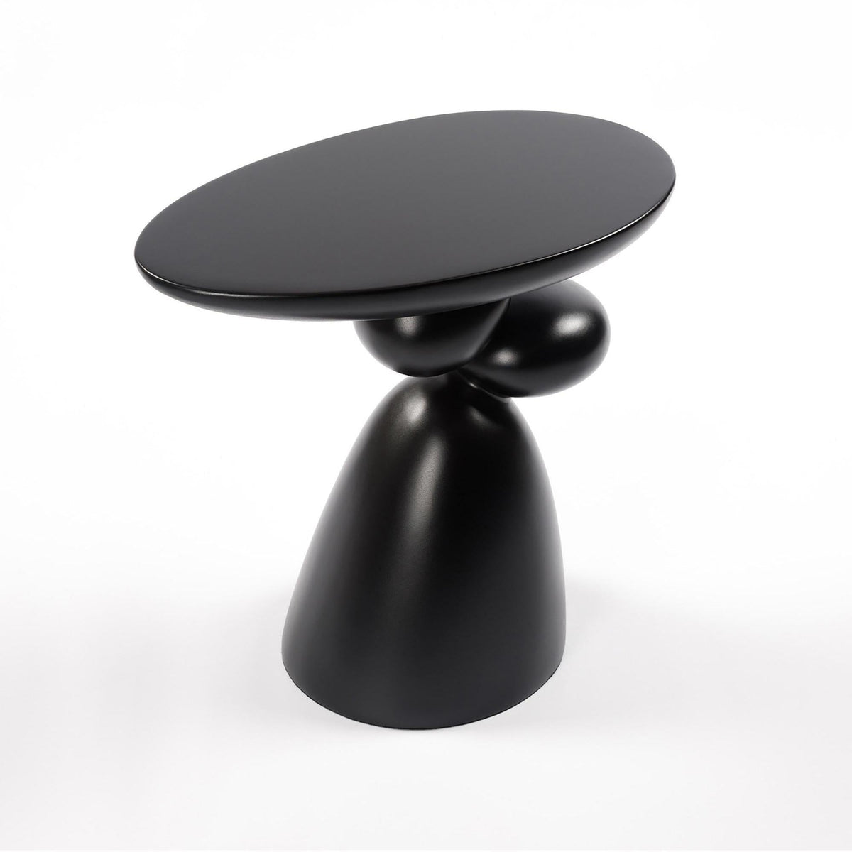 Lucky Stone Shaped End Table with sculptural pedestal base, glossy black top by HouseOfZazla on Tampa Home & Garden Store