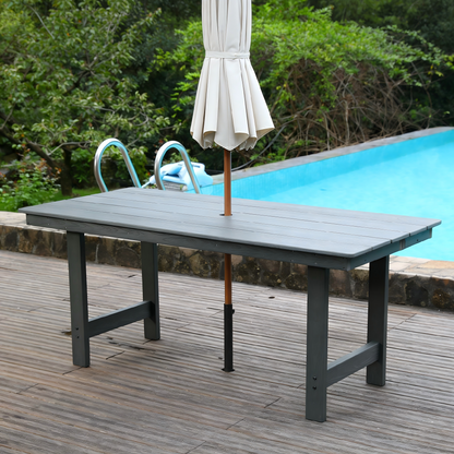 HouseOfZazla HDPE outdoor dining set with gray table and four chairs and umbrella included on Tampa Home & Garden Store