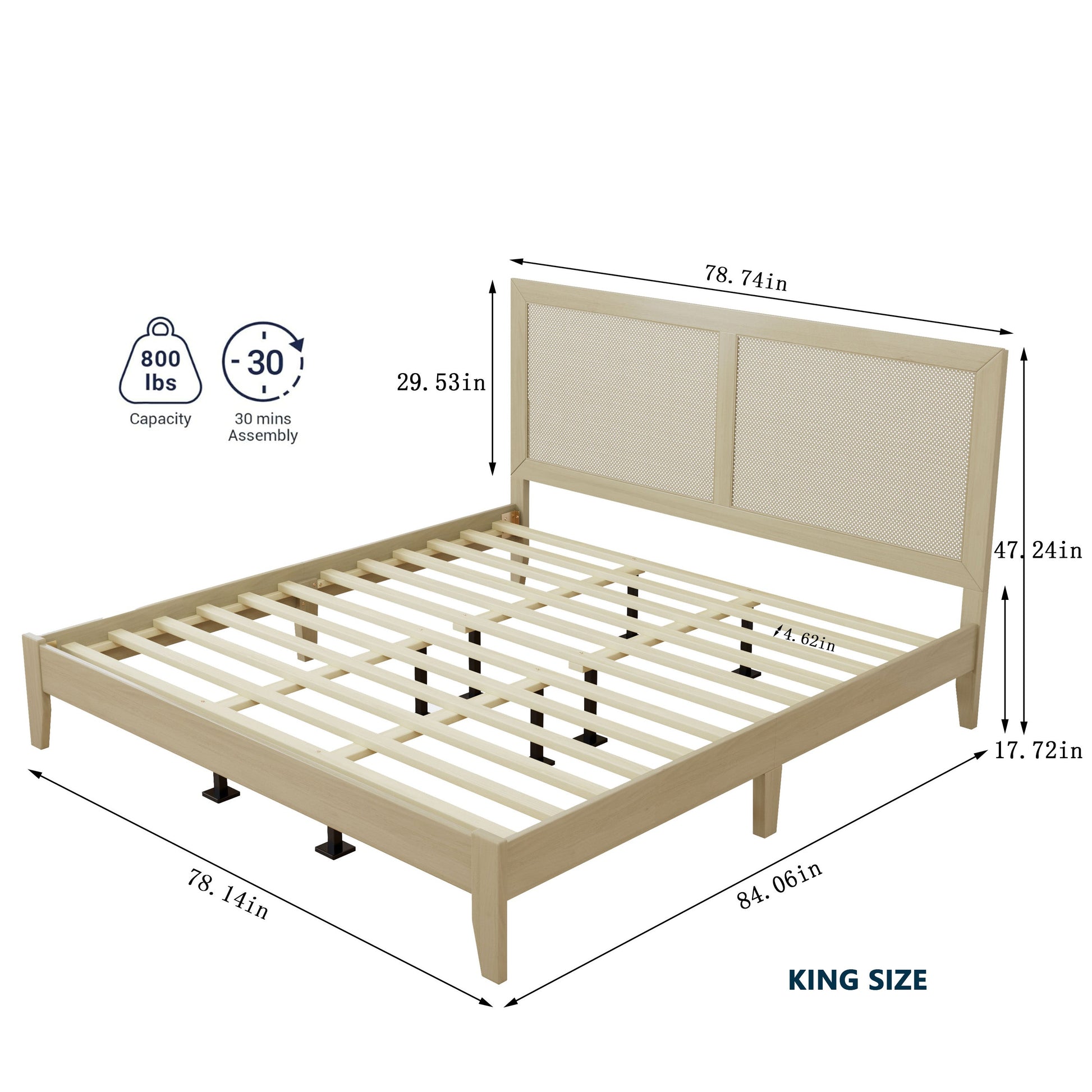 Solid Wood Platform King Bed With Rattan king size, woven panels by HouseOfZazla on Tampa Home & Garden Store