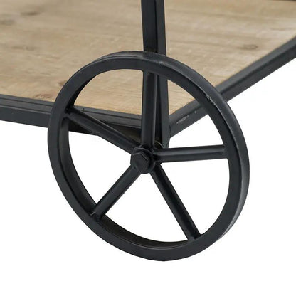 Shelf With Wheel Black and Brown Wood Finish