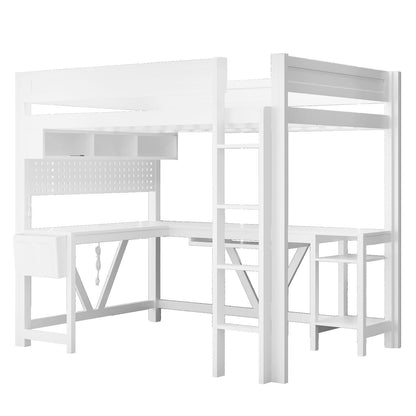 Gaming loft bed with desk and storage shelves in white finish by HouseOfZazla on Tampa Home & Garden Store