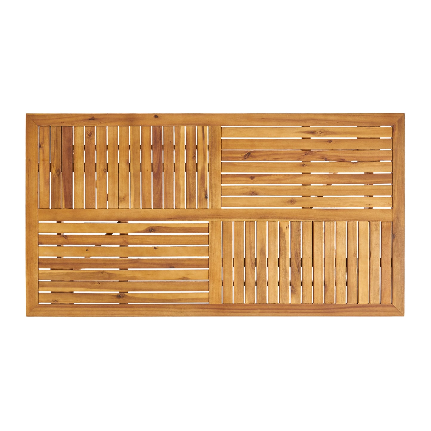 Outdoor 7-piece rustic acacia wood dining set by HouseOfZazla with slatted panels on Tampa Home & Garden Store