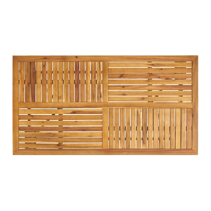 Outdoor 7-piece rustic acacia wood dining set by HouseOfZazla with slatted panels on Tampa Home & Garden Store