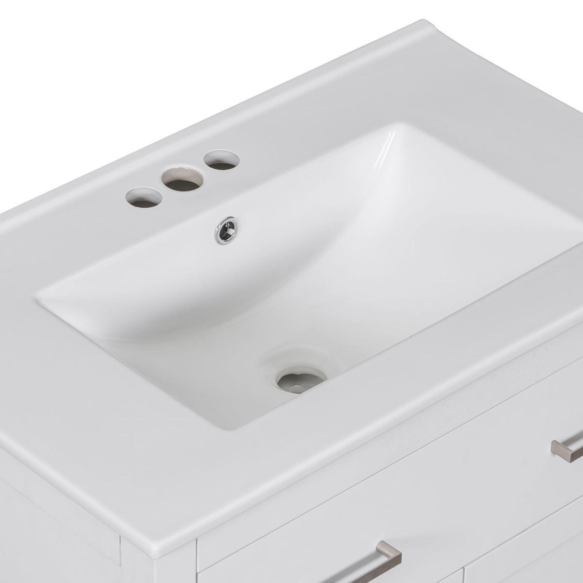 Modern white bathroom vanity with ceramic sink and soft-close doors on Tampa Home & Garden Store
