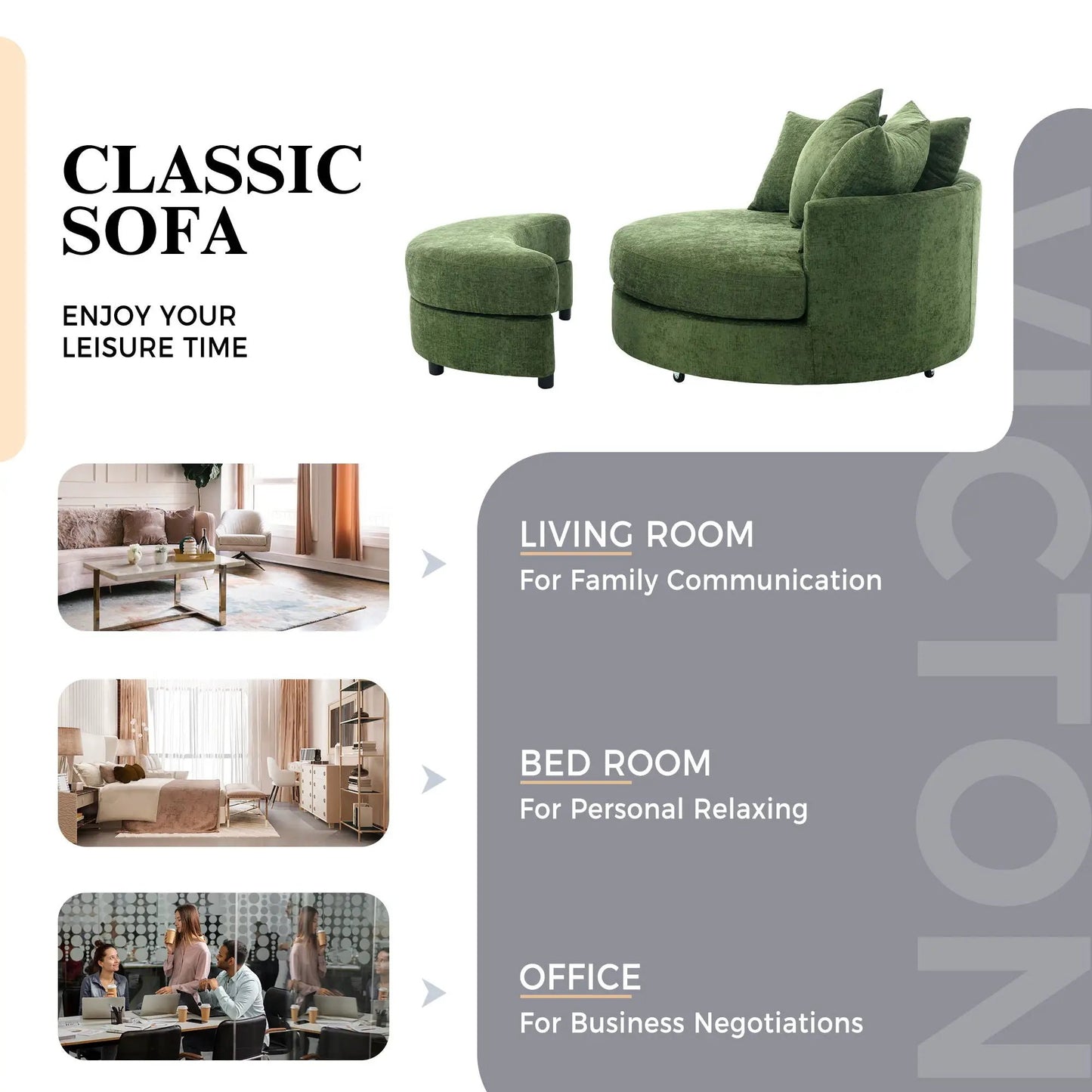 360° Swivel Accent Barrel Chair with Storage Ottoman & 4 Pillows, green velvet on Tampa Home & Garden Store