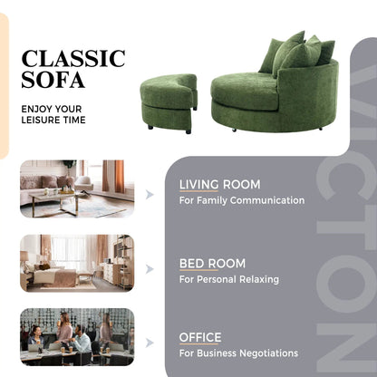 360° Swivel Accent Barrel Chair with Storage Ottoman & 4 Pillows, green velvet on Tampa Home & Garden Store