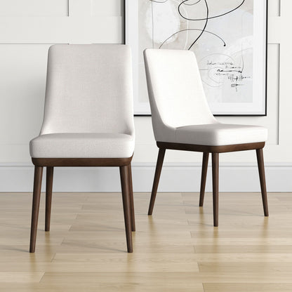 Mid-Century Modern Dining Chair Set of 2 in cream upholstery with dark wood legs on Tampa Home & Garden Store