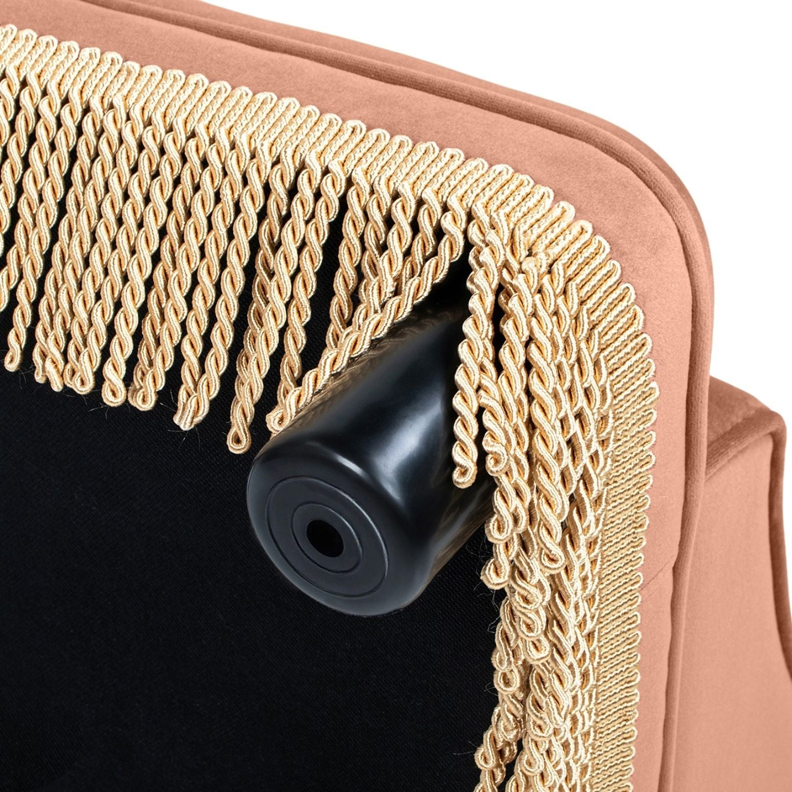 Duchess pet bed sofa with tan upholstery and gold twisted fringe trim by HouseOfZazla on Tampa Home & Garden Store