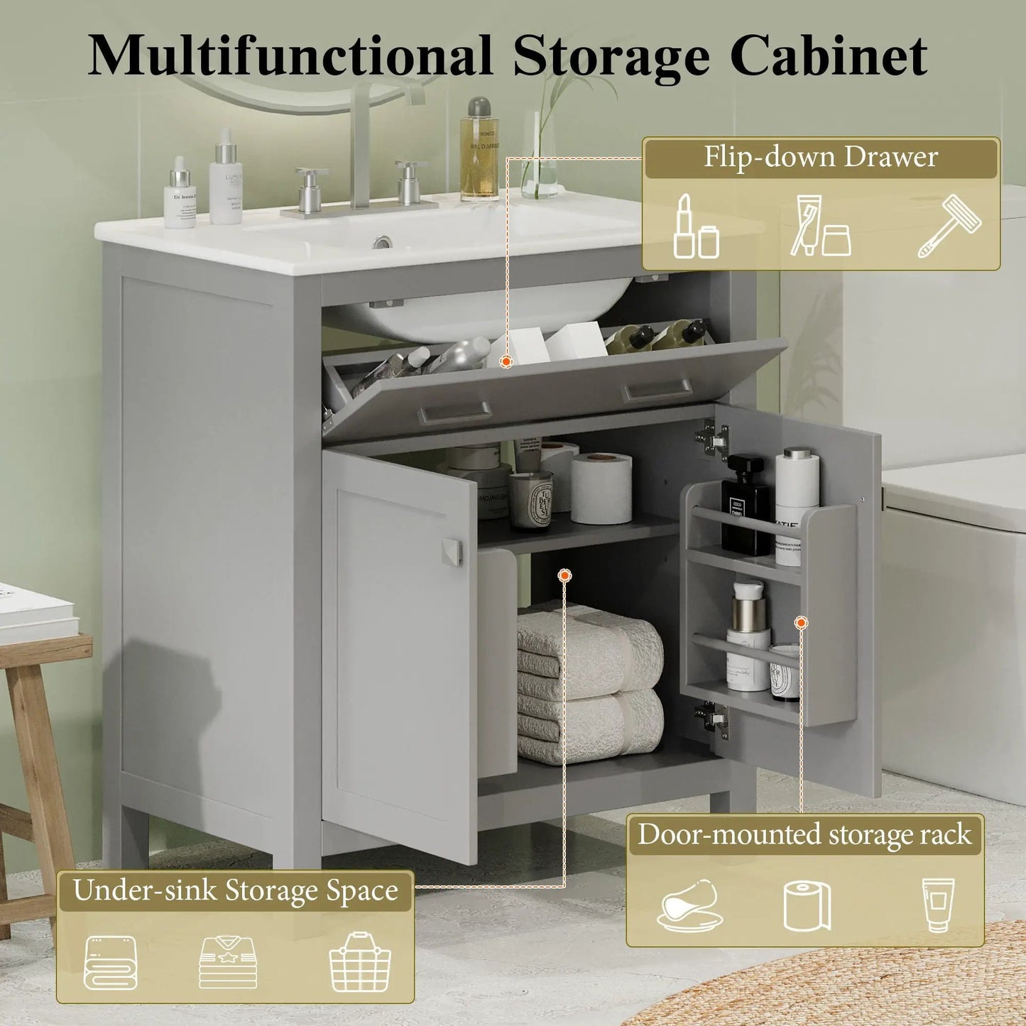 Bathroom Vanity Ceramic Sink and Soft Close Doors