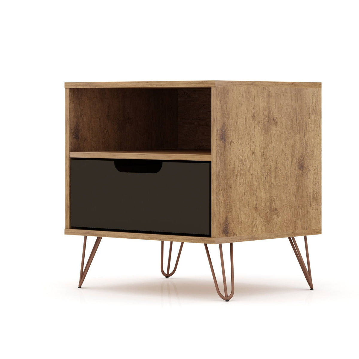Rockefeller Nightstand light oak finish with splayed copper legs on Tampa Home & Garden Store