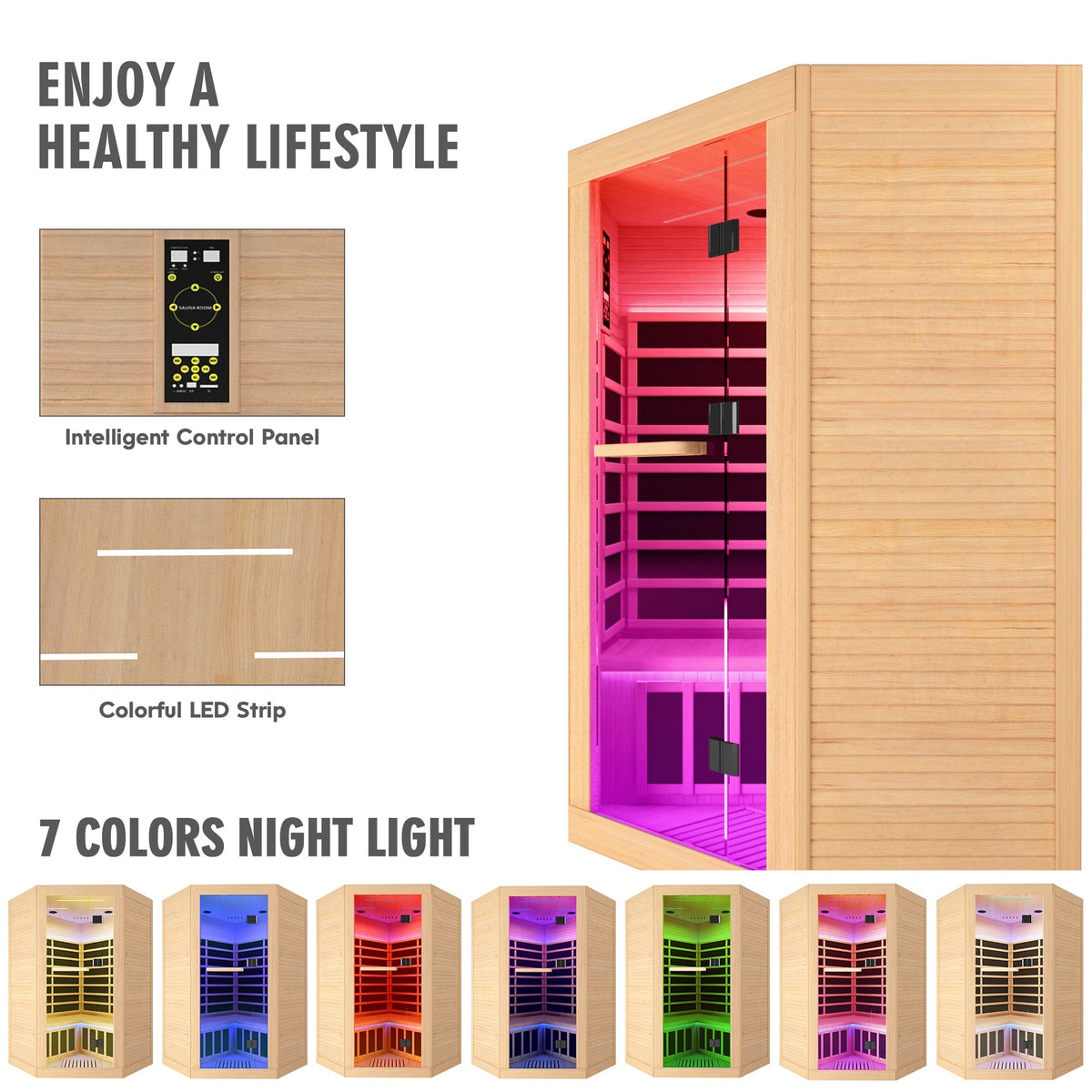 Canadian Hemlock Double Sauna by HouseOfZazla with Bluetooth and LED lighting in Natural/Graphite on Tampa Home & Garden Store