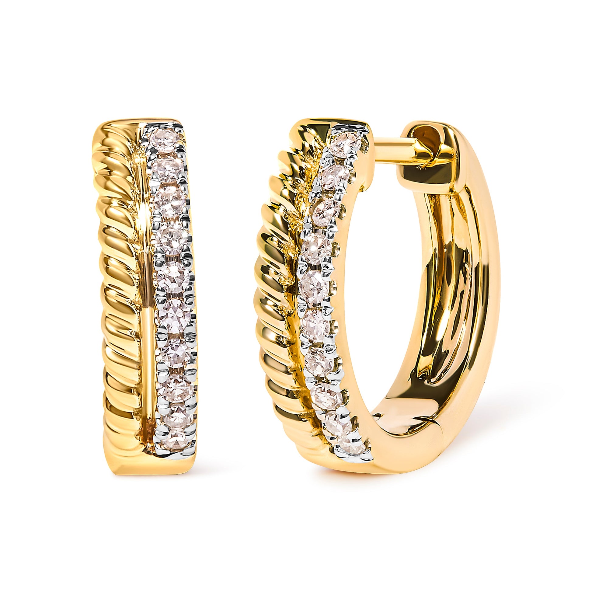 Earrings 10K yellow gold rope-twist huggy hoops with pavé diamonds, Bids.com on Tampa Home & Garden Store