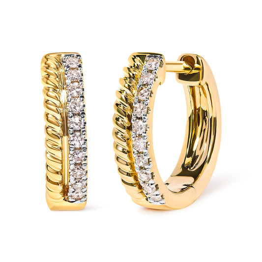 Earrings 10K yellow gold rope-twist huggy hoops with pavé diamonds, Bids.com on Tampa Home & Garden Store