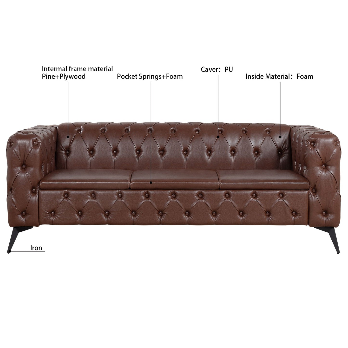 Modern 3 Seater Sofa with Square Arm and Cushion