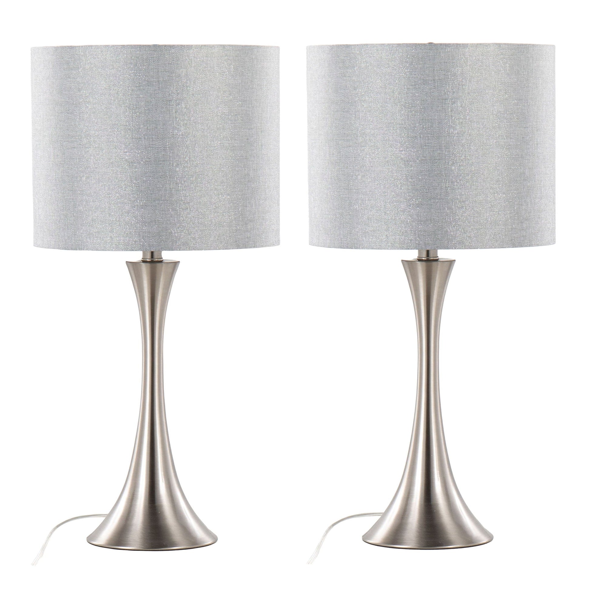Lenuxe table lamp pair with silver fabric shades and brushed metal bases on Tampa Home & Garden Store