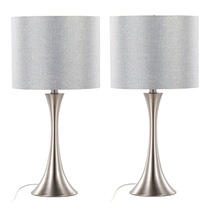 Lenuxe table lamp pair with silver fabric shades and brushed metal bases on Tampa Home & Garden Store
