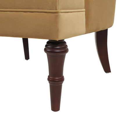 Tufted Accent Chair with Barrel Back in yellow upholstery, dark wood turned legs on Tampa Home & Garden Store