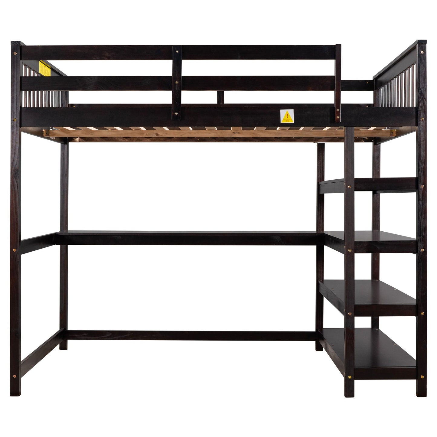 HouseOfZazla loft bed with storage shelves and under-bed desk, dark wood finish on Tampa Home & Garden Store