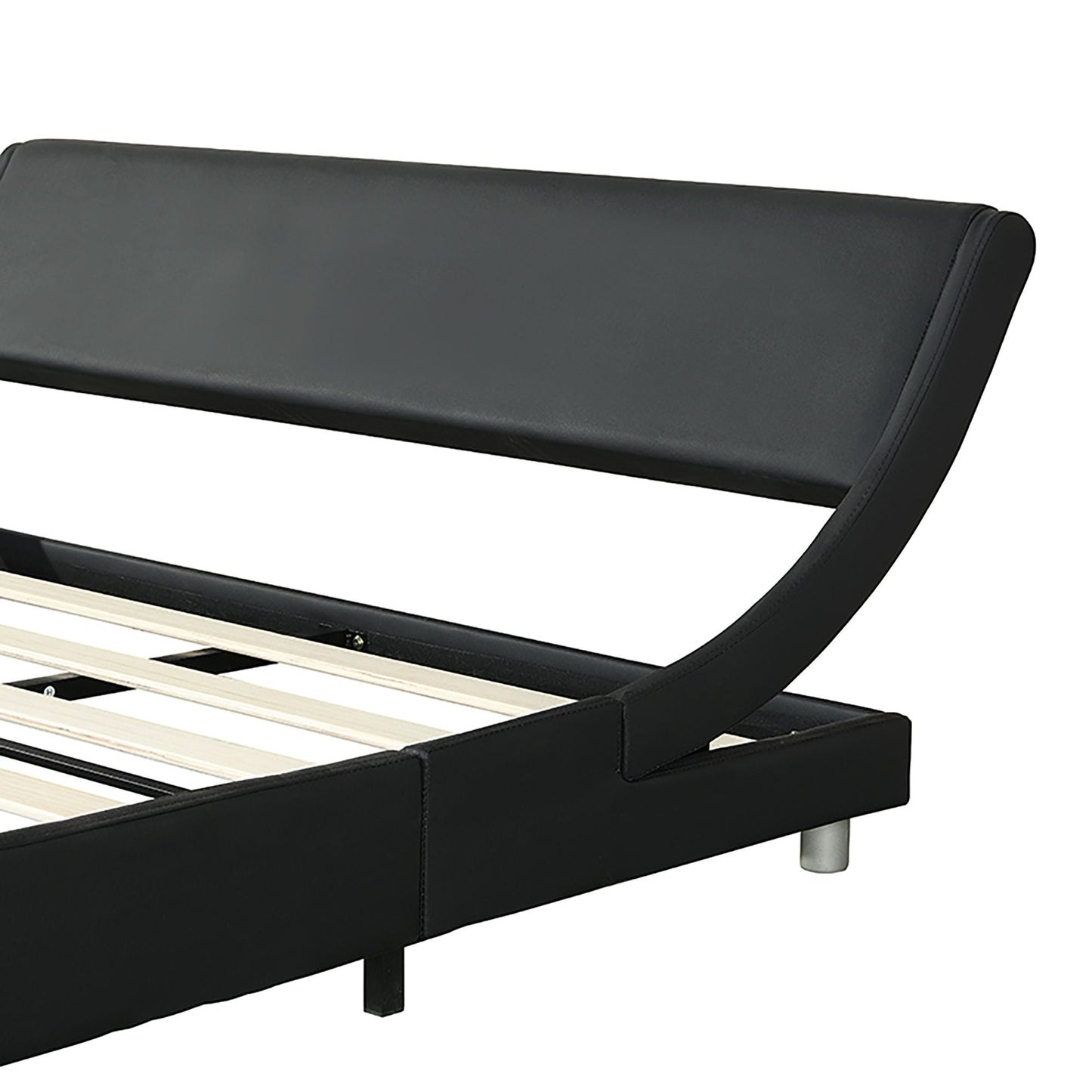 Queen Upholstered Led Bed Frame With Curve Black