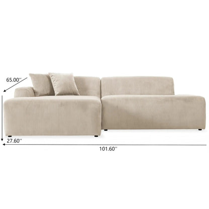 Mar stationary sectional sofa beige corduroy by Unique Piece Furniture 101.60 wide x 27.60 deep on Tampa Home & Garden Store