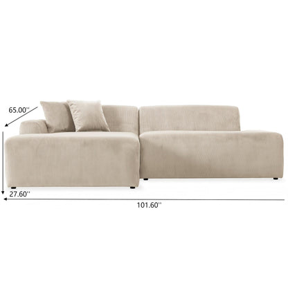 Mar High-Quality Sectional Sofa beige corduroy fabric, stationary sectional by HouseOfZazla, 101.60 in wide on Tampa Home & Garden Store