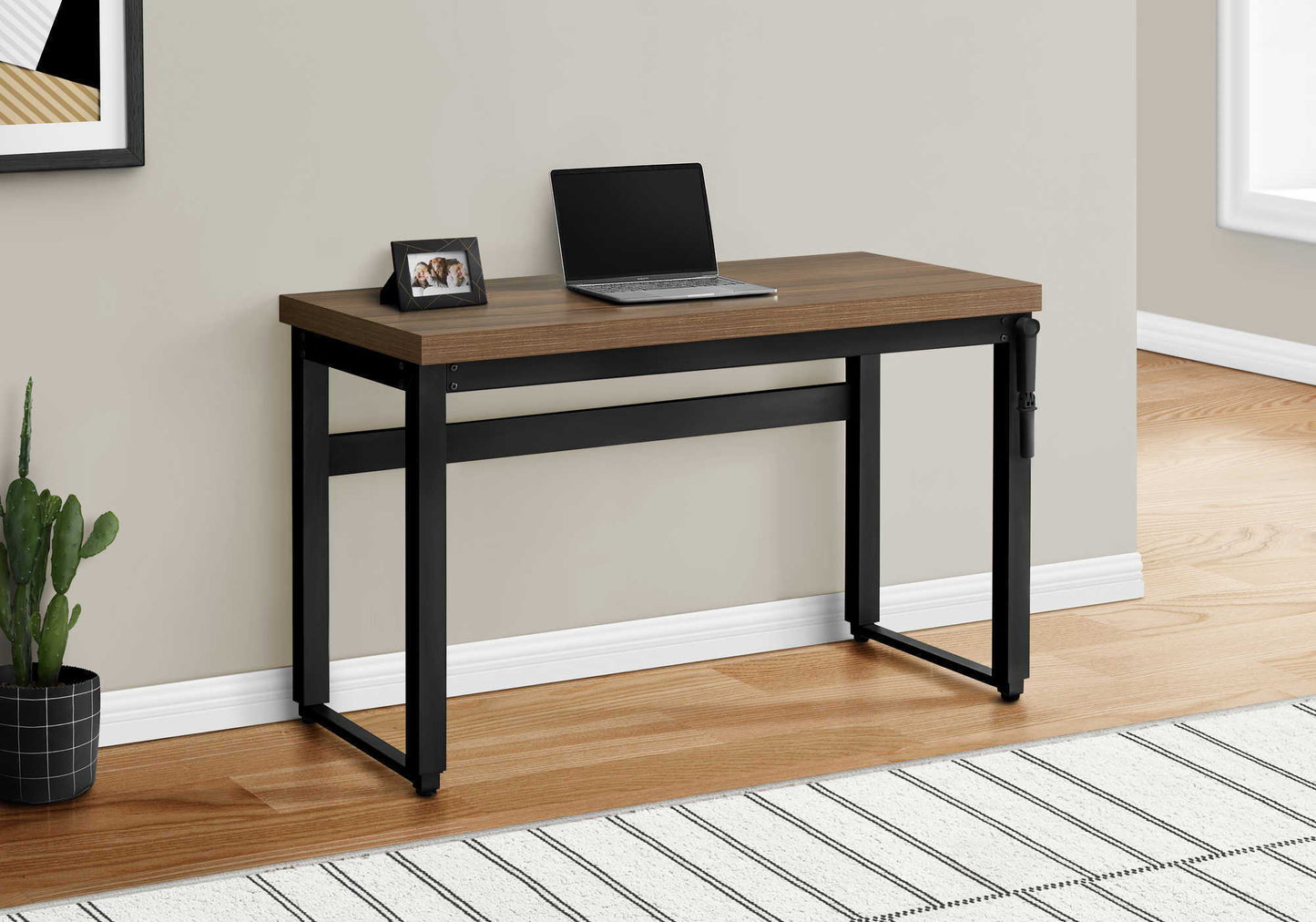 Adjustable standing computer desk by HouseOfZazla with woodgrain top and black metal frame on Tampa Home & Garden Store