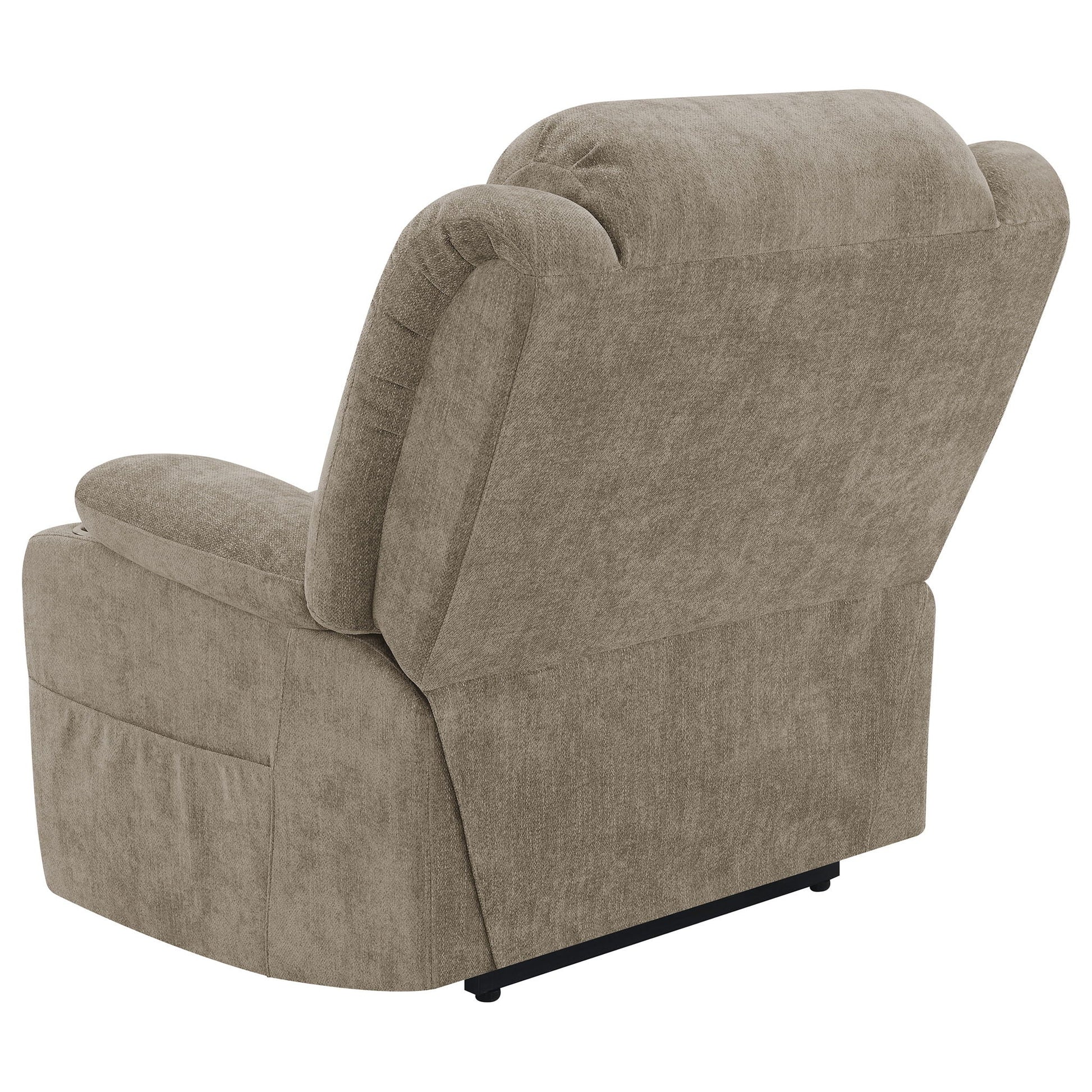 Beca Upholstered Power Lift Recliner taupe fabric with cupholders USB charging HouseOfZazla on Tampa Home & Garden Store