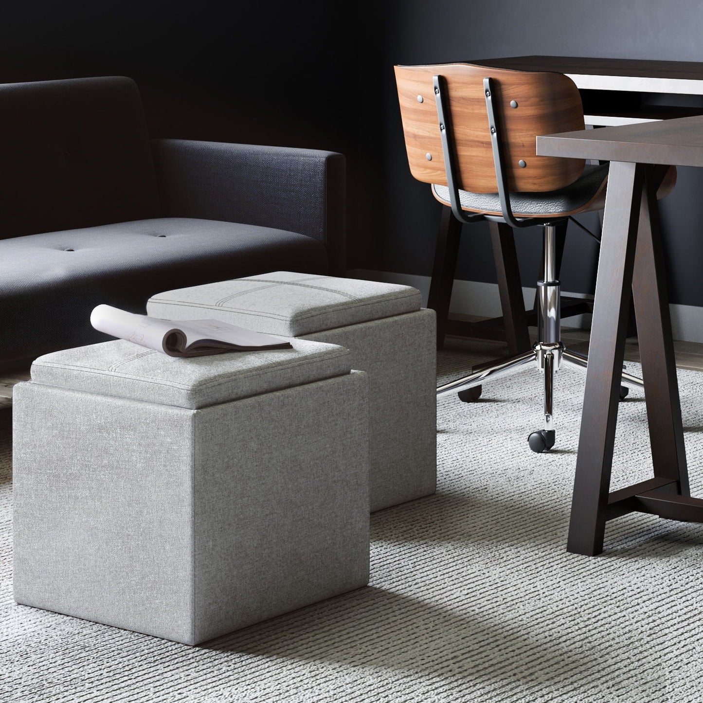 Rockwood Upholstered Cube Ottoman with Tray