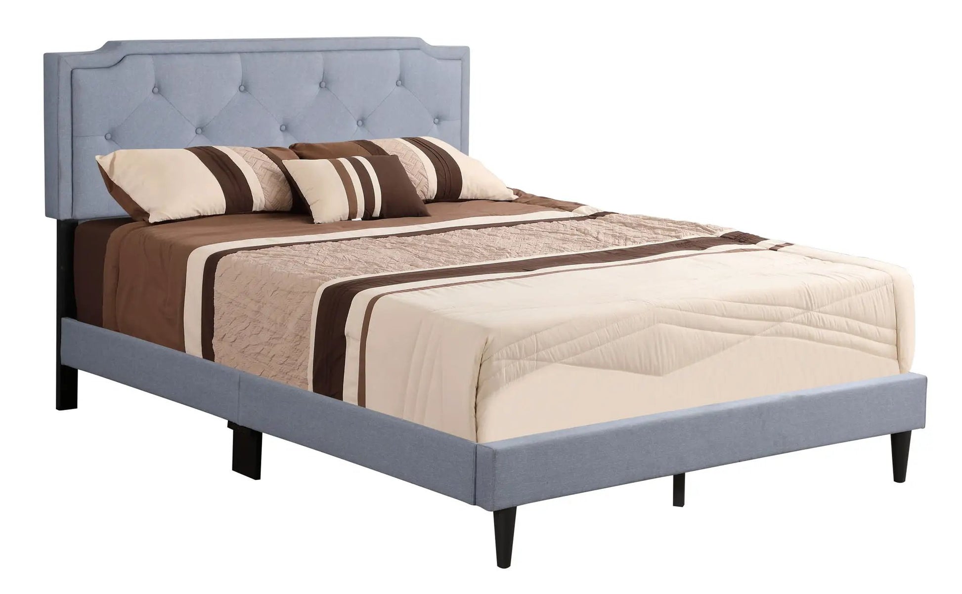 Button Tufted Bed blue upholstered with a tufted headboard and dark legs on Tampa Home & Garden Store