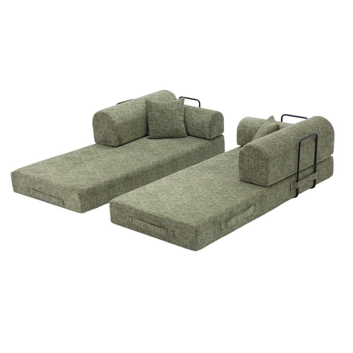 Modern Two Tone Fabric Sofa and Convertible Bed