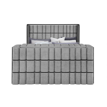 Isaiah upholstered bed with tall tufted gray headboard and matching footboard on Tampa Home & Garden Store