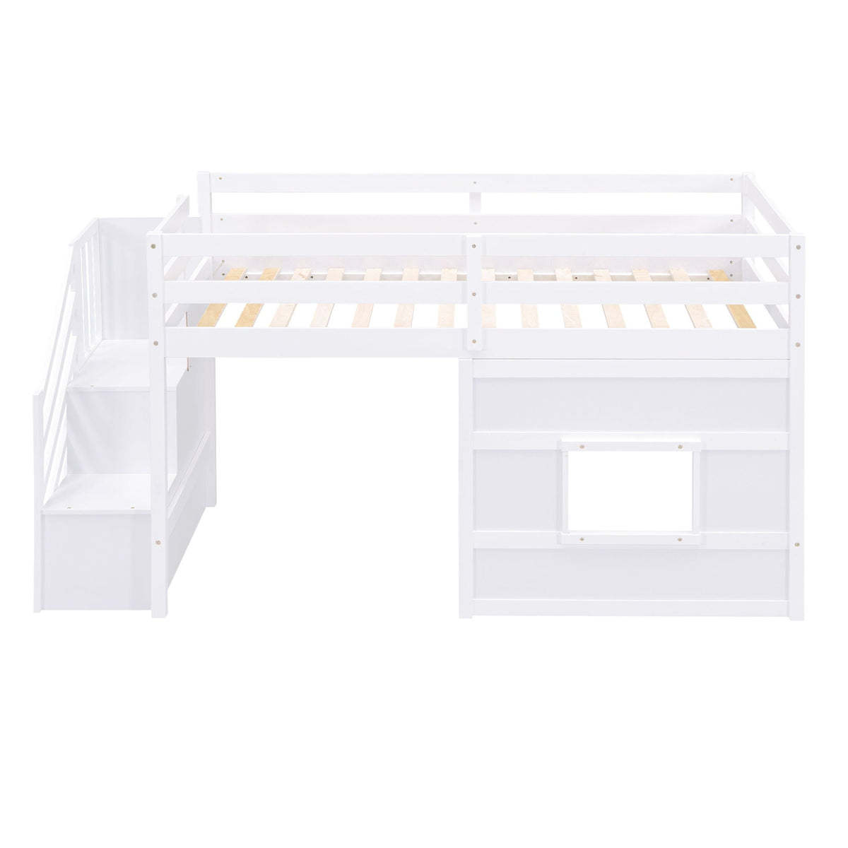Loft bed with storage staircase in white finish and built-in drawers on Tampa Home & Garden Store