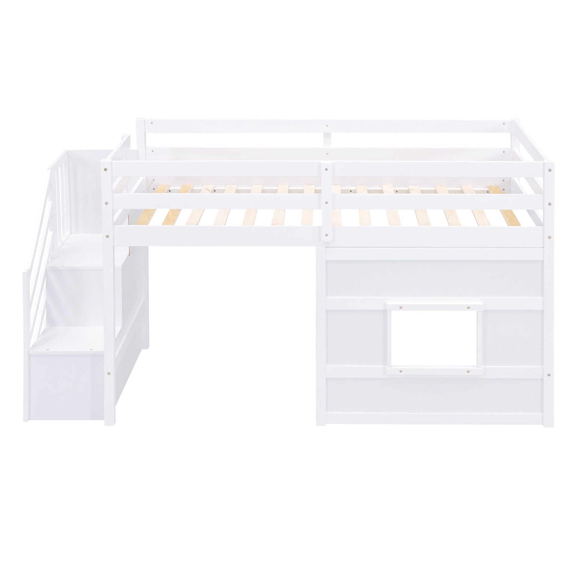 Loft bed with storage staircase in white finish and built-in drawers on Tampa Home & Garden Store