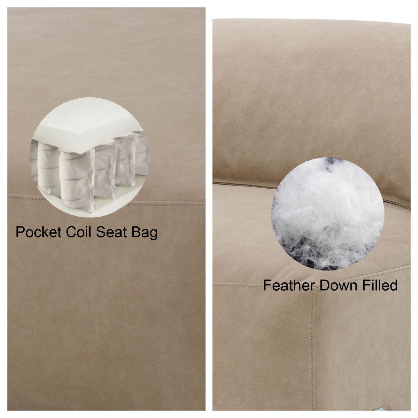 Pocket Coil Seat Bag cushions in beige packaging with Feather Down Filled inserts on Tampa Home & Garden Store