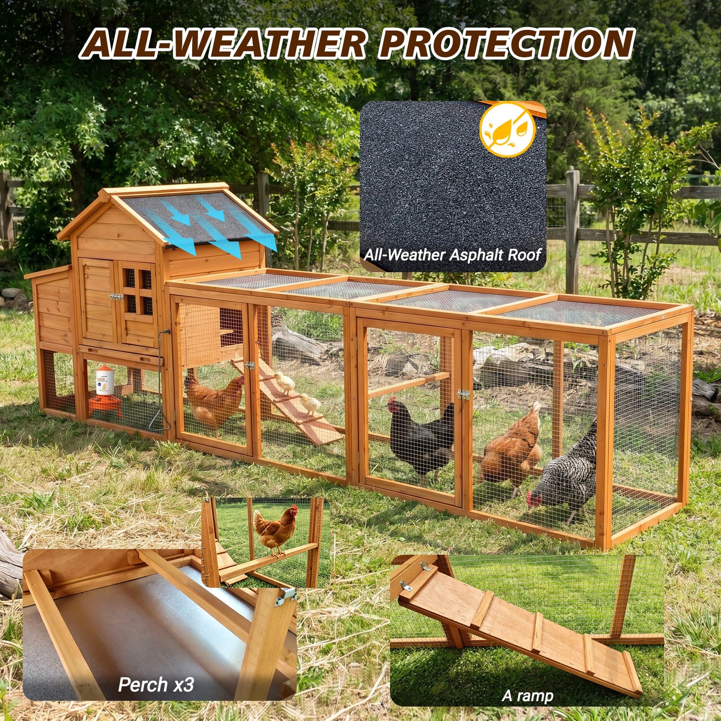 HouseOfZazla Large wooden chicken coop with nest box and run, all-weather asphalt roof on Tampa Home & Garden Store