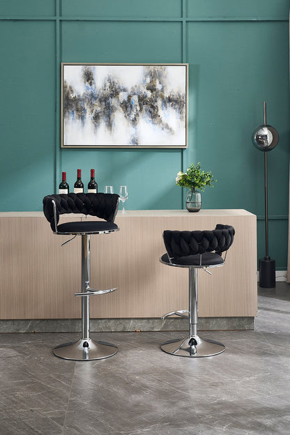 Modern set of 2 black tufted bar stools with chrome metal bases on Tampa Home & Garden Store