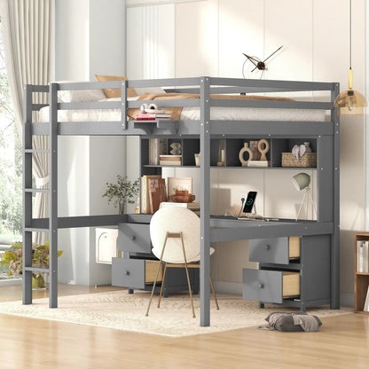 Loft Bed With Desk and Storage Charging Station
