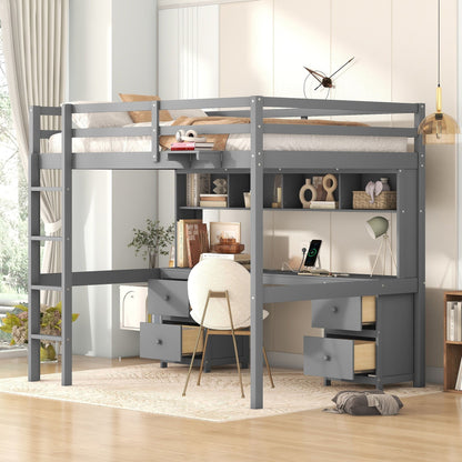 Loft bed with desk, cabinets, drawers, charging station and bedside tray by HouseOfZazla on Tampa Home & Garden Store