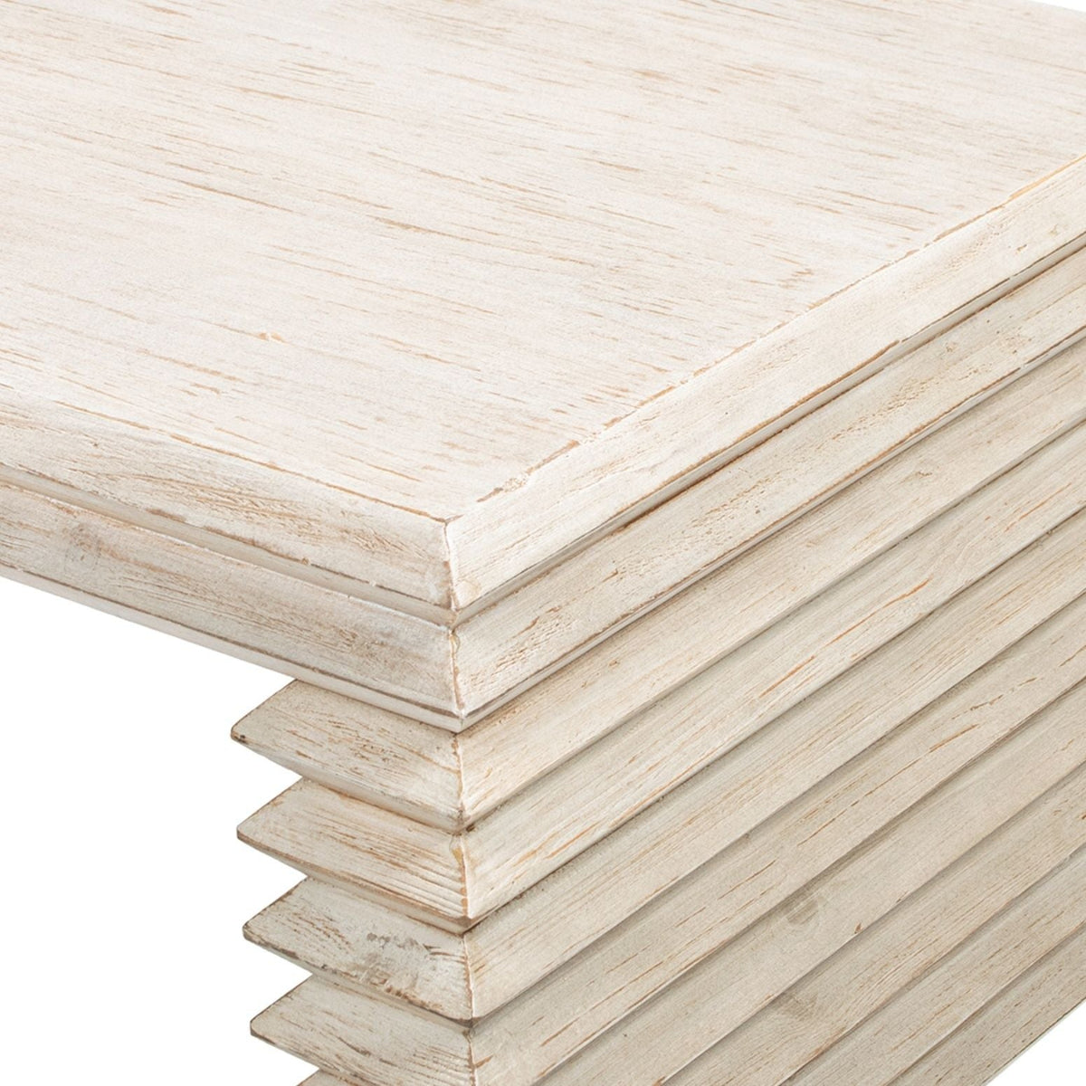 Geometric Waterfall Console Table, whitewashed solid wood with stacked slats, HouseOfZazla on Tampa Home & Garden Store
