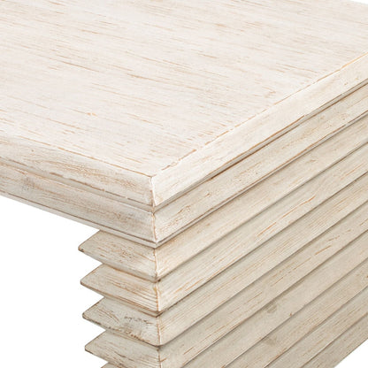Geometric Waterfall Console Table, whitewashed solid wood with stacked slats, HouseOfZazla on Tampa Home & Garden Store