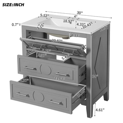 Retro freestanding bathroom vanity with sink, gray finish, 3-drawer cabinet by Unique Piece Furniture on Tampa Home & Garden Store